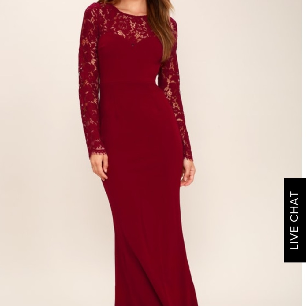 Wine Red Lace Maxi Dress
